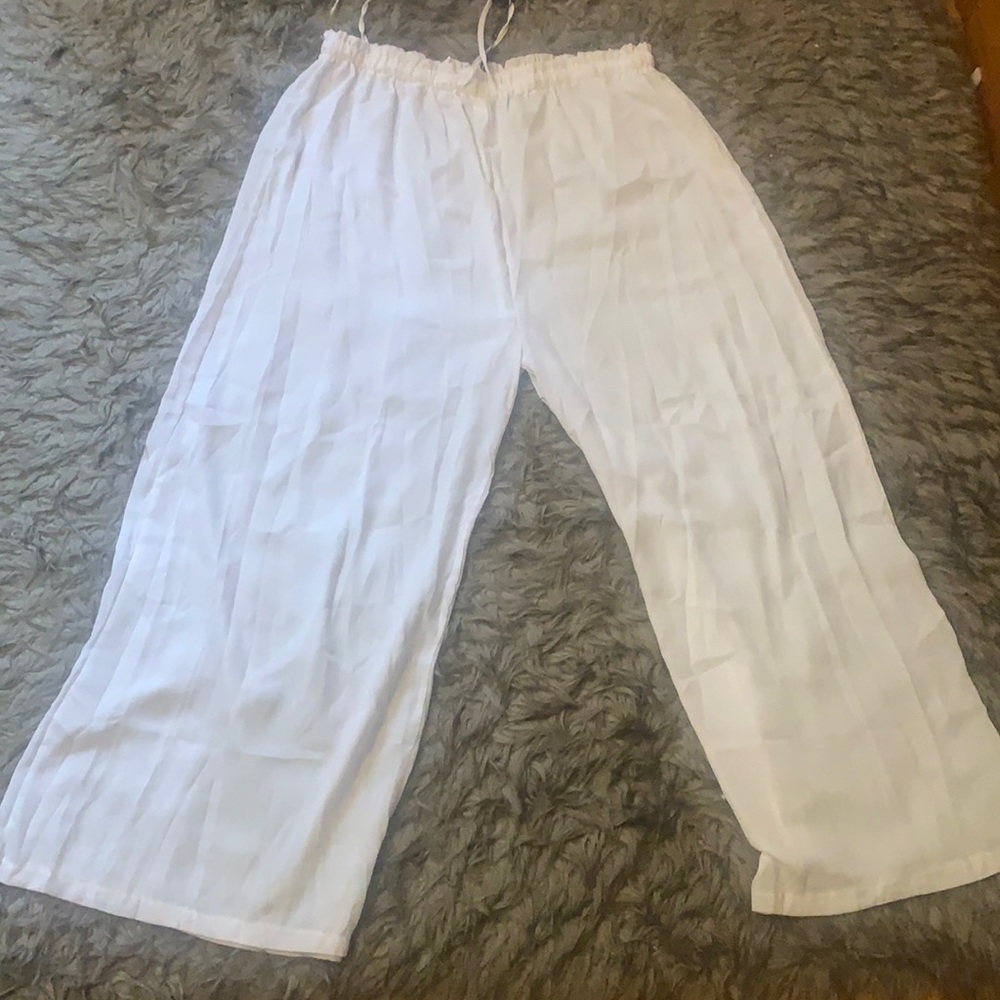 Plus White Tie Waist Beach Pants